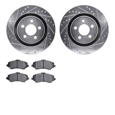 DYNAMIC FRICTION CO 7602-42010, Rotors-Drilled and Slotted-Silver with 5000 Euro Ceramic Brake Pads, Zinc Coated 7602-42010